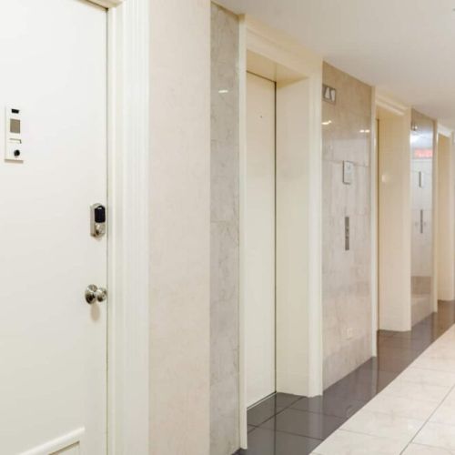 Elevators and condo entrance