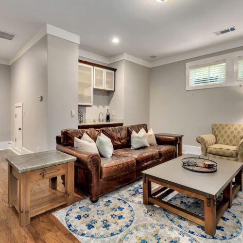 Oversized Restoration Hardware Sofa and Wet Bar