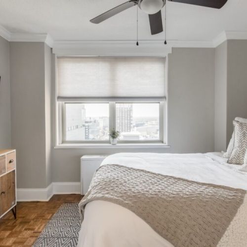 Master bedroom with a Smart TV
