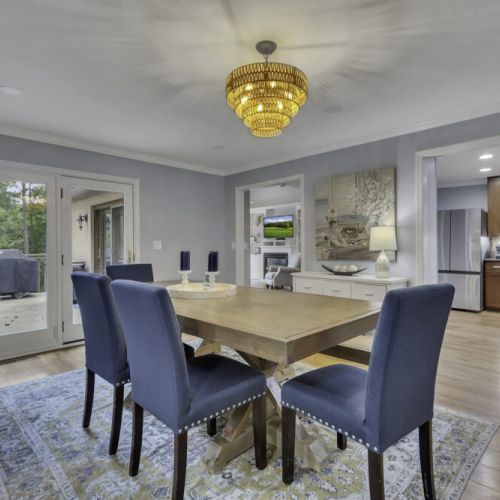 Upholstered dining chairs + bench seating