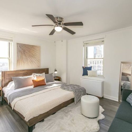 Bedroom with a ceiling fan