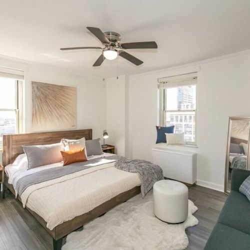 Bedroom with a ceiling fan