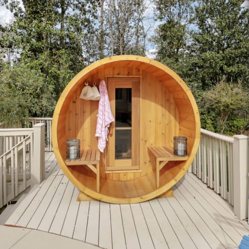 Private barrel sauna offering a spa-like retreat at home