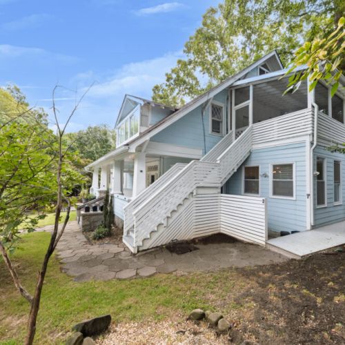 Exterior side of a light blue house