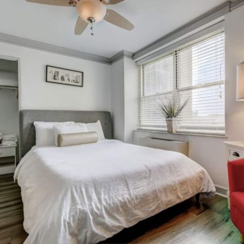 Bedroom with the ceiling fan.