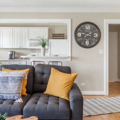 Living room with a sofa bed.