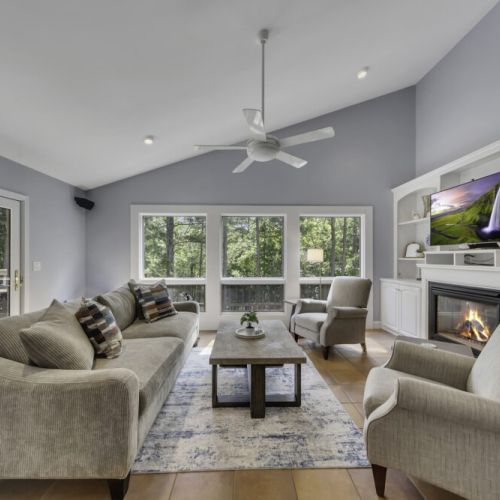 large windows offering serene nature views