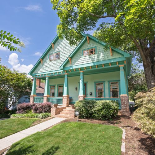 Teal trim and sunny skies